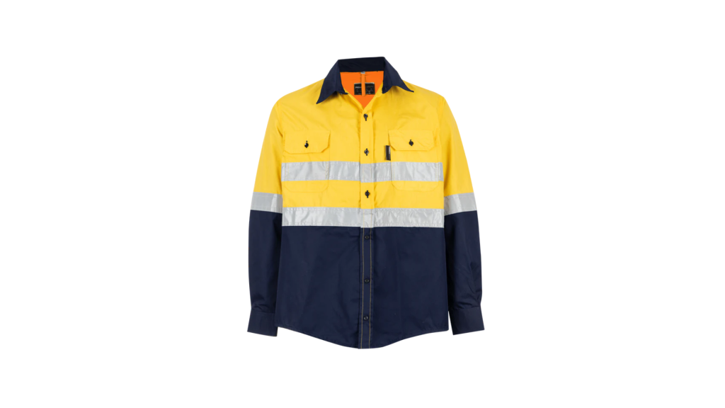 Navy/Yellow Pioneer Hi-Visibility Shirt 100% Cotton - Long Sleeve