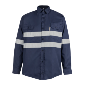 Navy Pioneer Hi-Visibility Shirt 100% Cotton - Long Sleeve