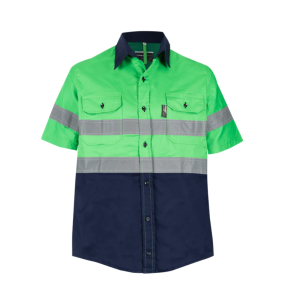 Green Blue Pioneer Hi-Visibility Shirt 100% Cotton - Short Sleeve