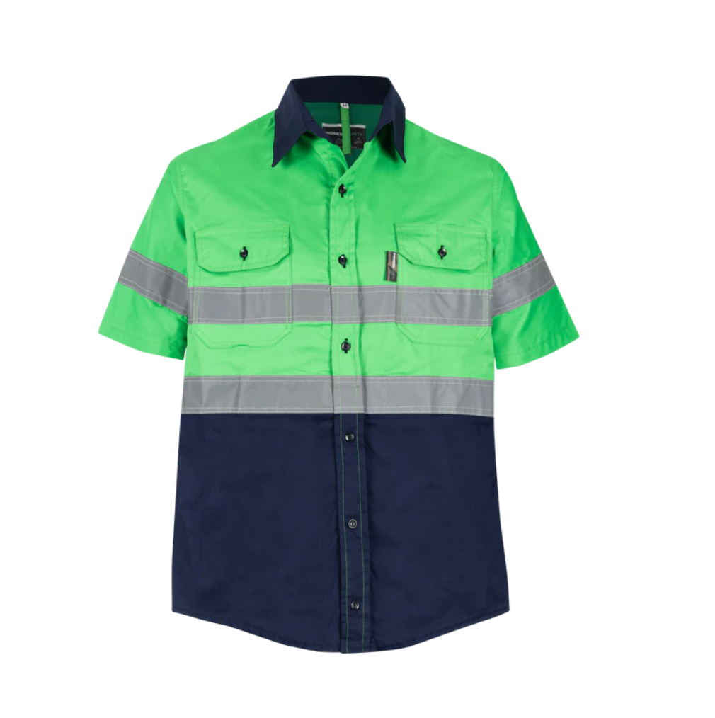 Green Blue Pioneer Hi-Visibility Shirt 100% Cotton - Short Sleeve