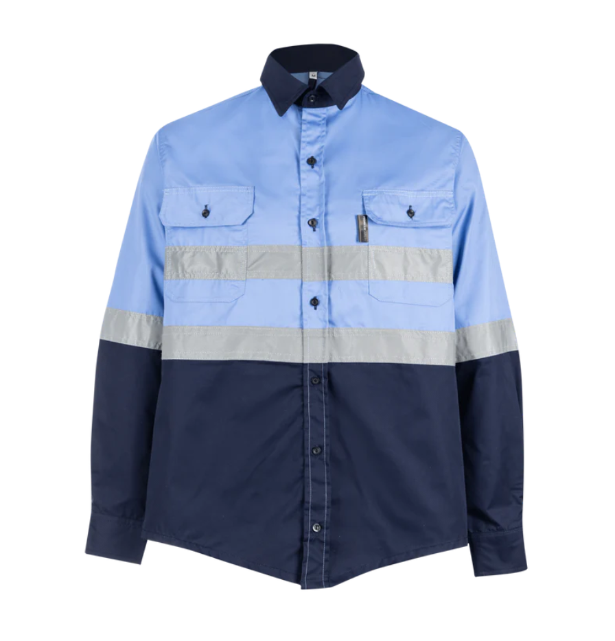 Sky Blue Pioneer Hi-Visibility Shirt 100% Cotton - Long Sleeve