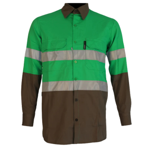 Army Green Pioneer Hi-Visibility Shirt 100% Cotton - Long Sleeve