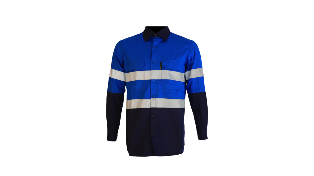 Navy/Electrical Blue Pioneer Hi-Visibility Shirt 100% Cotton - Long Sleeve