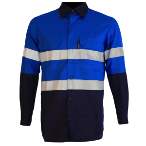 Navy/Electrical Blue Pioneer Hi-Visibility Shirt 100% Cotton - Long Sleeve
